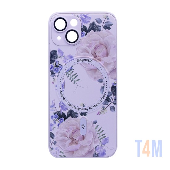 Capa Magnética com Desenho de Flores para Apple iPhone 15 Branco